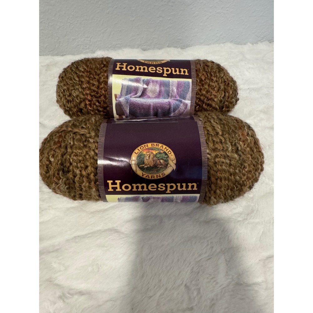 Lion Brand Homespun Yarn Barley 381 Bulky 5 Lot of 2 Same Dye Lot 125639 Brown